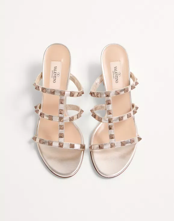 Valentino Rockstud Metallic Calfskin Leather Slide Sandal 60 Mm - Image 5